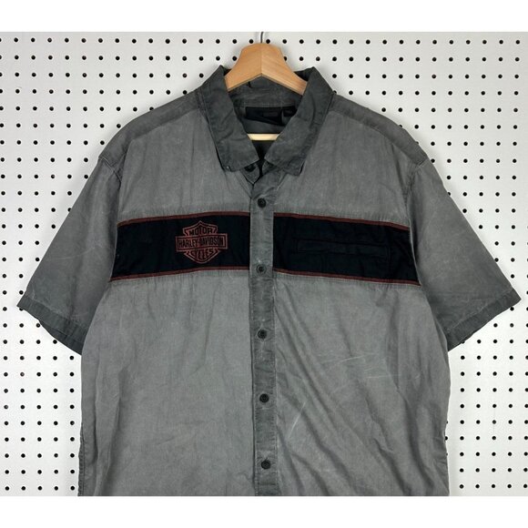 Harley Davidson Motorcycle Mechanic Shirt XL Short Sleeve Gray Faded Work Wear - Picture 2 of 7